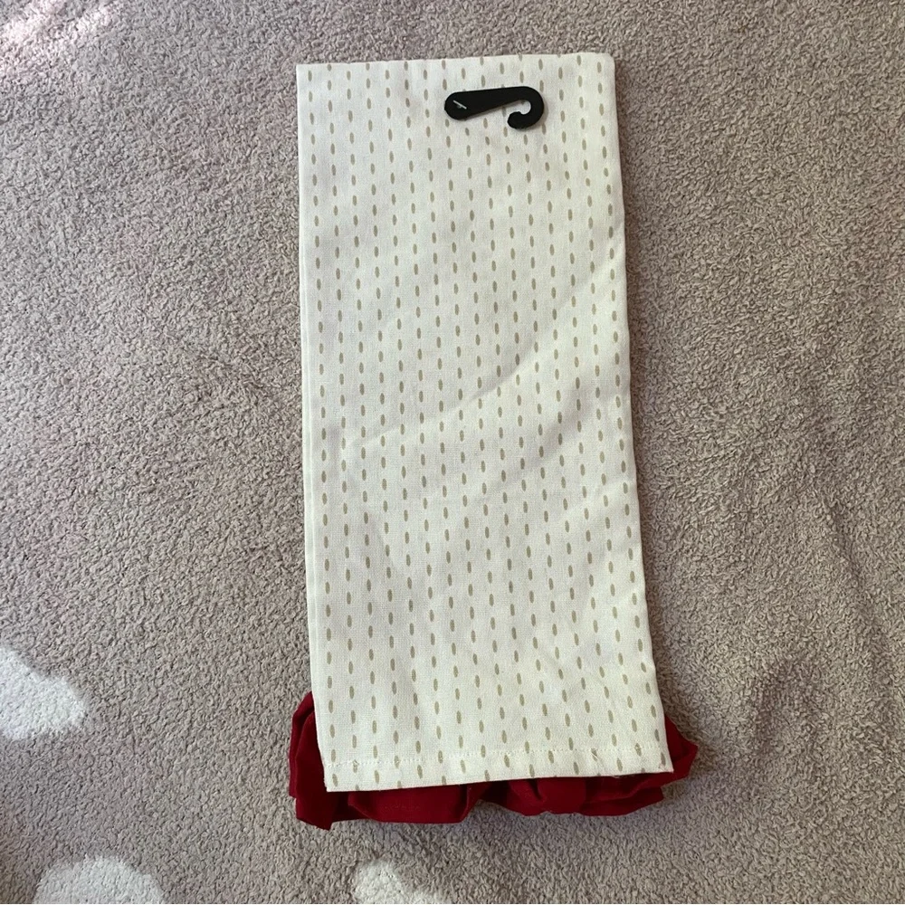 NWT Pier 1 Imports 100% Cotton Dog with bow cream red Decorative Tea Towel